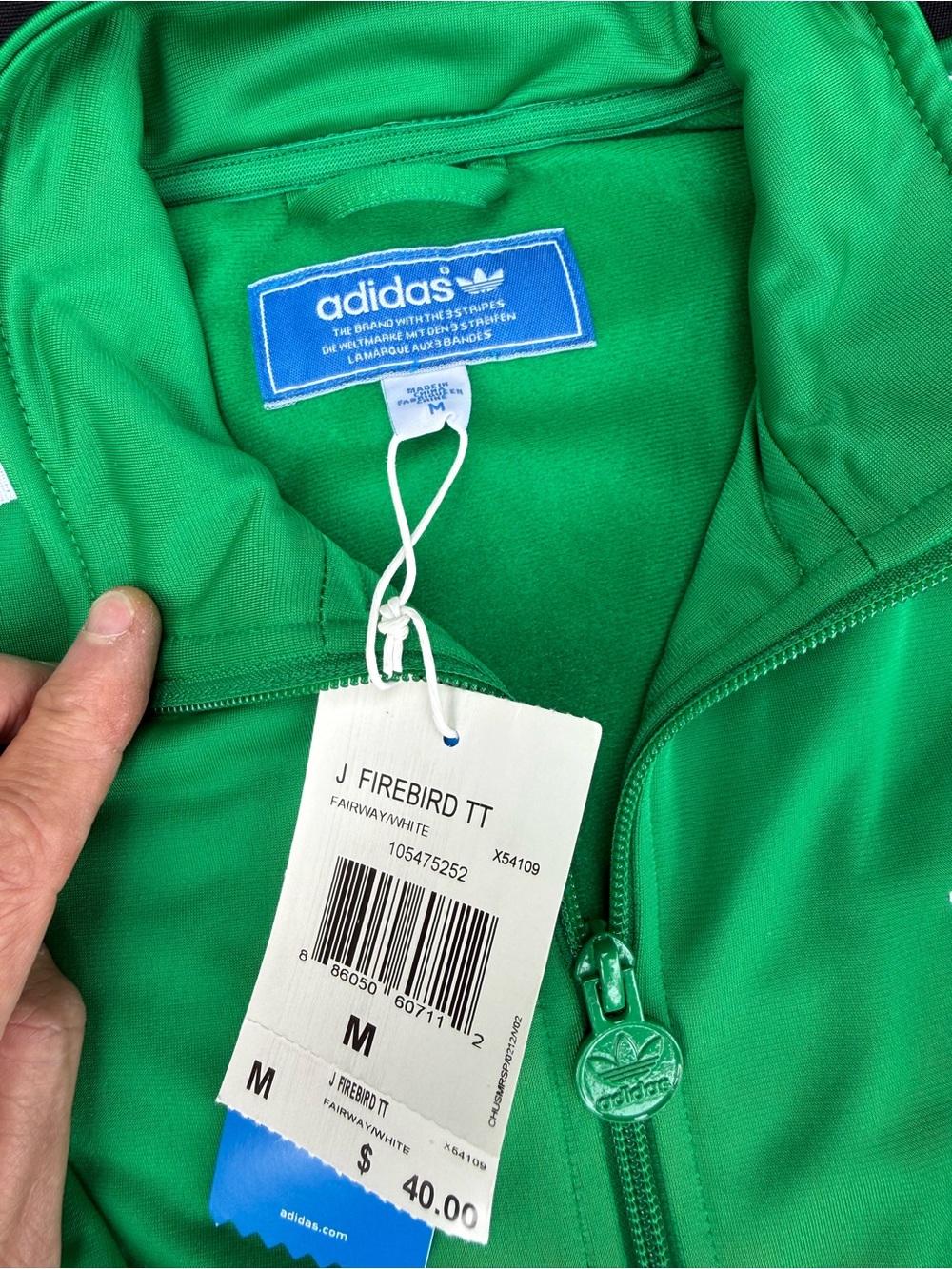 adidas Green Firebird Track Jacket with White Accents - Picture 2 of 5